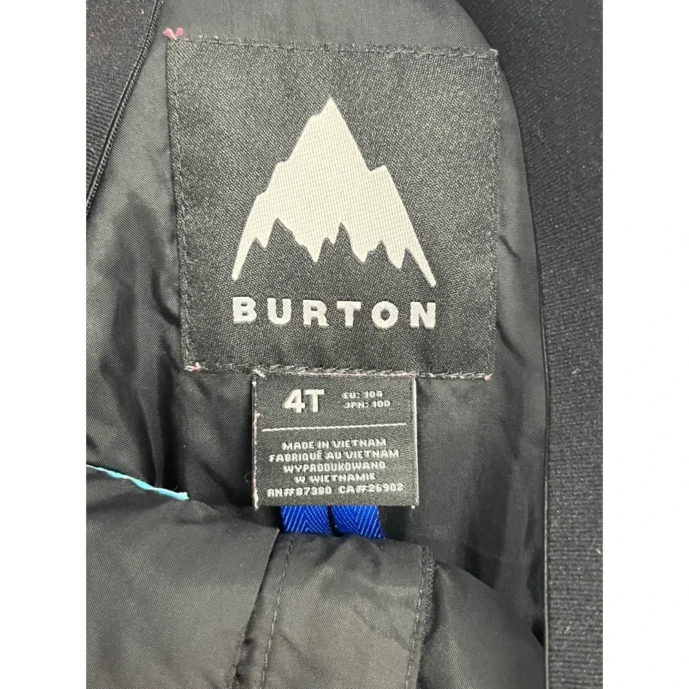 Burton Maven Bib Snow Pants Kids 4T Black Room-To-Grow Insulated Overalls 13052